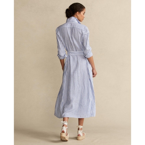 Polo Ralph Lauren Dresses & Skirts - Polo Ralph Lauren Blue White Striped Linen Shirt Dress